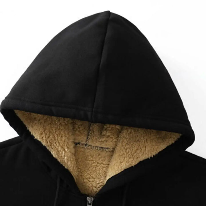 Trendy Sweatshirt Coat Front Pockets Warm Zipper Lamb Wool Jacket  Men and Woman Winter Pure Color Plush Lined Cardigan Hoodie