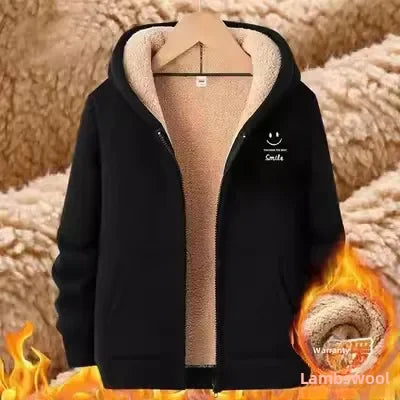 Thickened Fleece-lined Casual Hooded Sweatshirt Plus Size23 Winter New Style Men's Warm Jacket Loose Fit Sheep Velvet