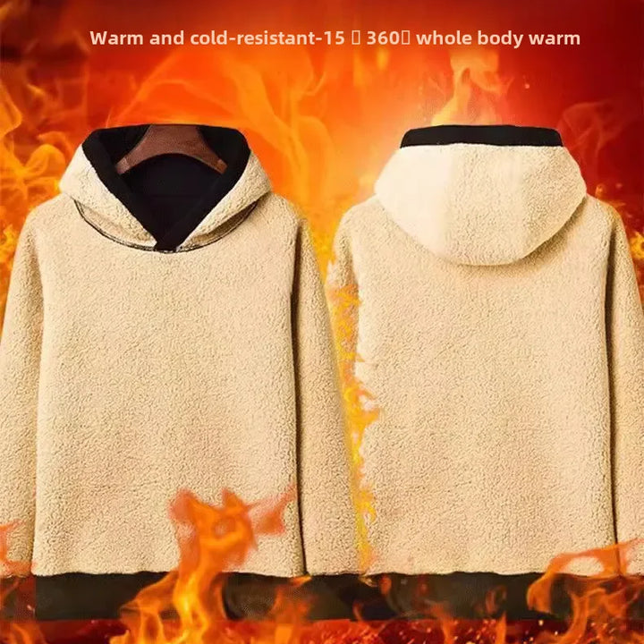 Thickened Fleece-lined Casual Hooded Sweatshirt Plus Size23 Winter New Style Men's Warm Jacket Loose Fit Sheep Velvet