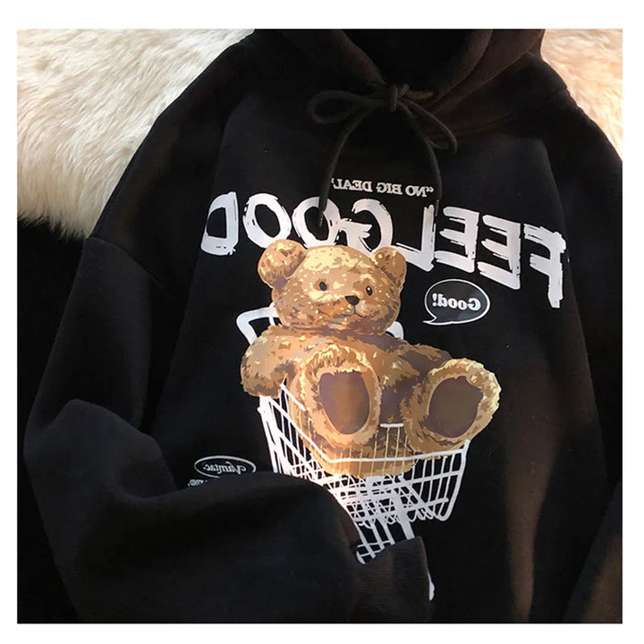 Brown Bear Men & Women Casual Oversize Hoodies Long Sleeve Pullovers Thicken Couple Hoodie Hooded Sweater Velvet Couple Clothes