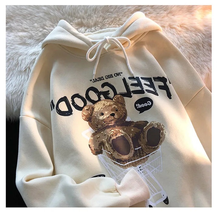 Brown Bear Men & Women Casual Oversize Hoodies Long Sleeve Pullovers Thicken Couple Hoodie Hooded Sweater Velvet Couple Clothes