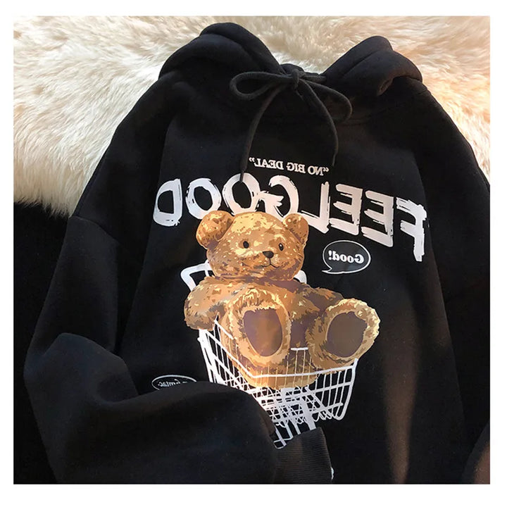 Brown Bear Men & Women Casual Oversize Hoodies Long Sleeve Pullovers Thicken Couple Hoodie Hooded Sweater Velvet Couple Clothes