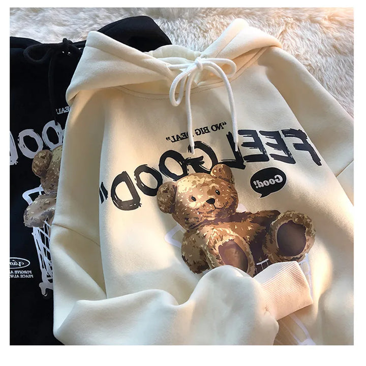 Brown Bear Men & Women Casual Oversize Hoodies Long Sleeve Pullovers Thicken Couple Hoodie Hooded Sweater Velvet Couple Clothes