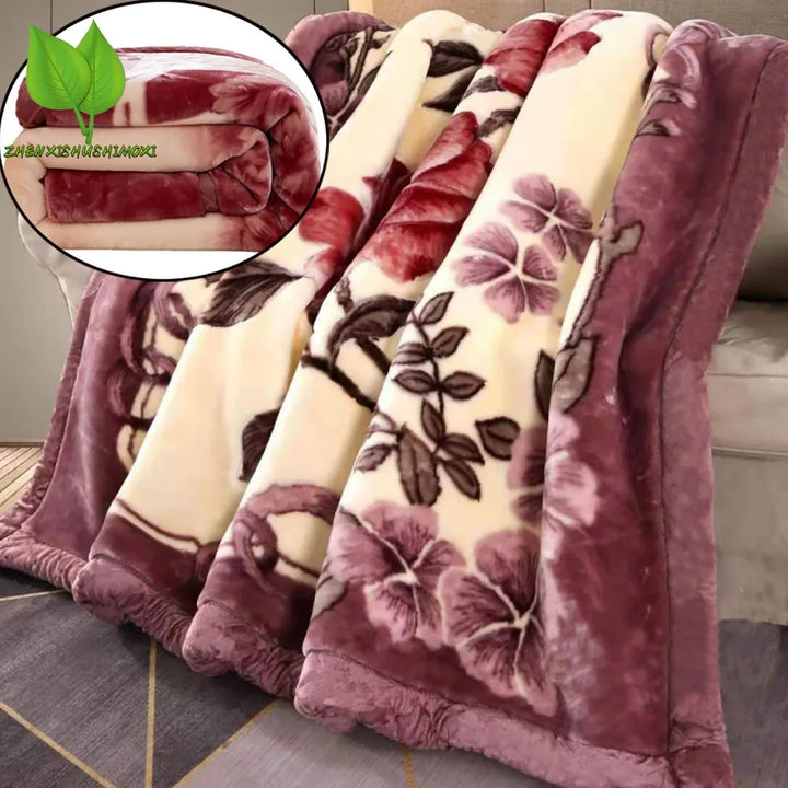 Thicken Fluffy Fleece Bedspread, Super Soft Raschel Blankets Double Layer Faux Fur Mink Throw Weighted Blankets for Beds