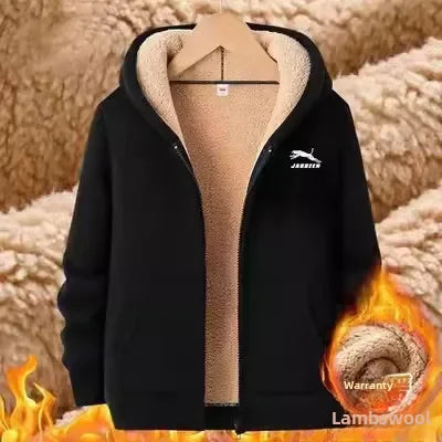 Thickened Fleece-lined Casual Hooded Sweatshirt Plus Size23 Winter New Style Men's Warm Jacket Loose Fit Sheep Velvet