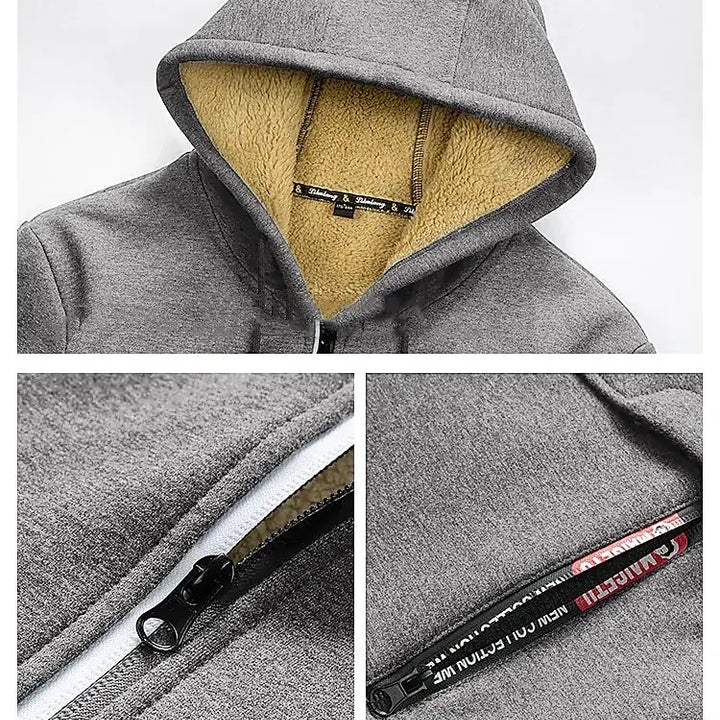 Trendy Sweatshirt Coat Front Pockets Warm Zipper Lamb Wool Jacket  Men and Woman Winter Pure Color Plush Lined Cardigan Hoodie